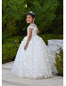 Cap Sleeves Beaded Ivory Lace 3D Flower Fancy Flower Girl Dress